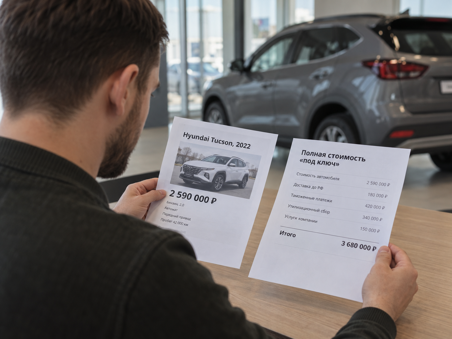 Покупатель сравнивает цену автомобиля и полную стоимость покупки под ключ
