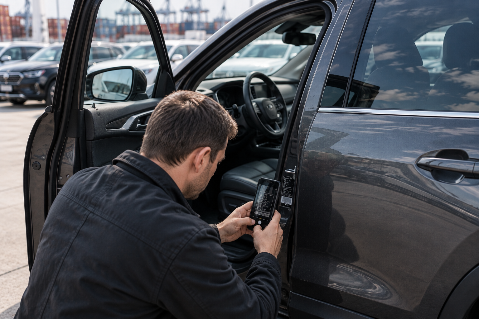 Покупатель фотографирует VIN-табличку конкретного автомобиля перед покупкой